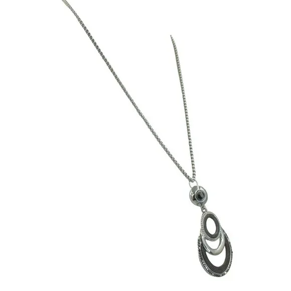 Chico's Mesh Inserts Adjustable Pendant Necklace Silvertone Modern NWT - Picture 5 of 7